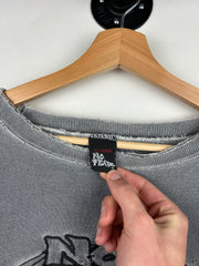 Vintage 90s No Fear Embroidered Thrashed Faded Grey Crewneck