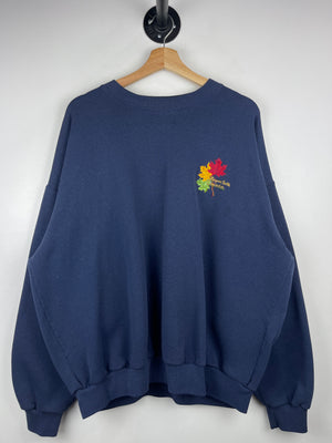 Vintage 90s Niagara Falls Canada Maple Leaf Embroidered Navy Crewneck
