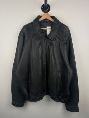 Vintage 90s Conte Di Milano Black Leather Bomber Jacket