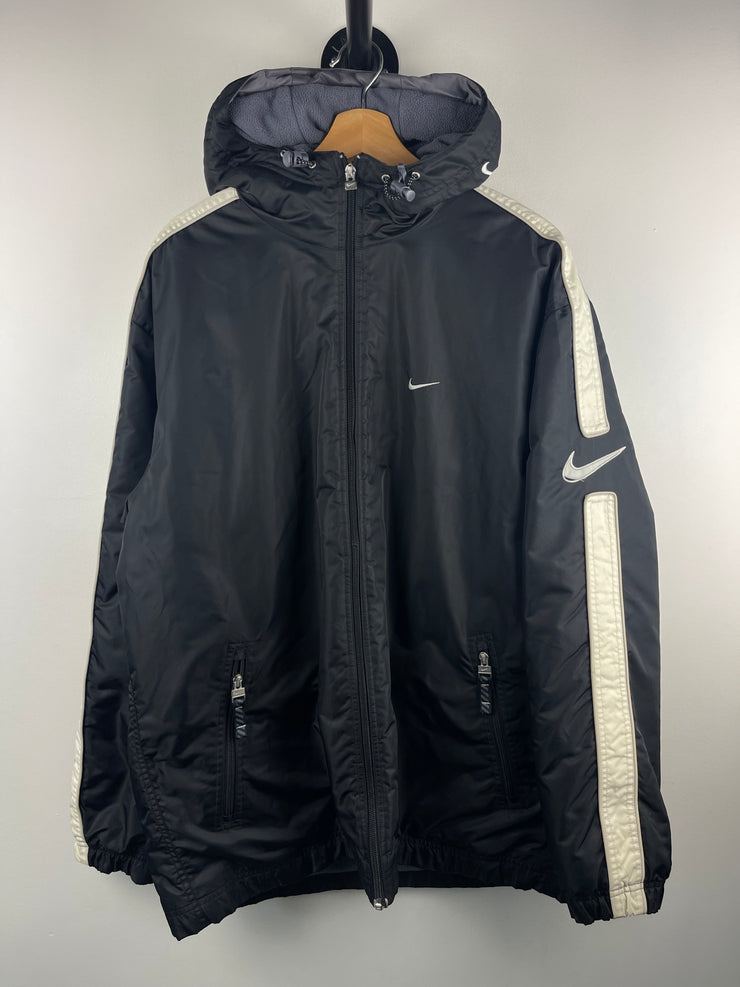 Vintage Nike Swoosh Fleece Lined Black Hooded Jacket