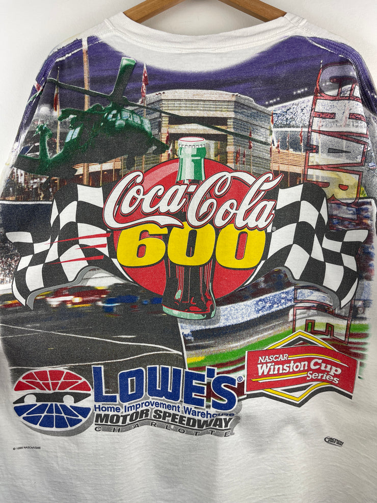 Vintage 90s Nascar Chase Coca Cola 600 Winston Cup All Over Print White Tee