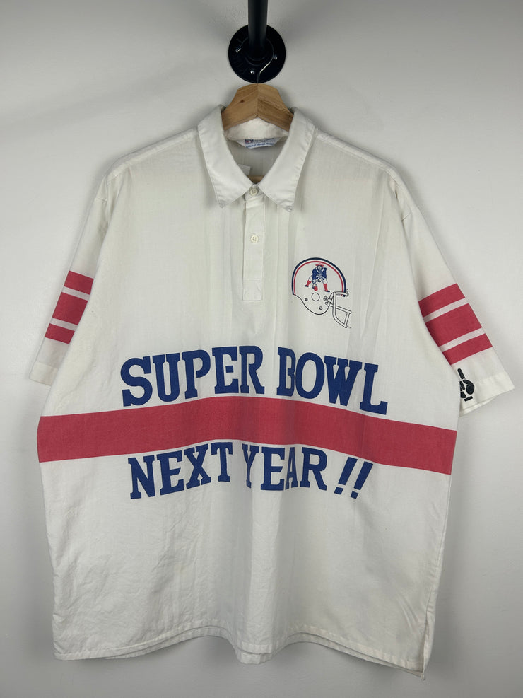 Vintage 80s NFL Cliff Engle New England Patroits Super Bowl White Collared Jersey