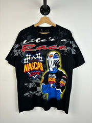 Vintage 90's Nascar Café Myrtle Beach All Over Print Black Tee