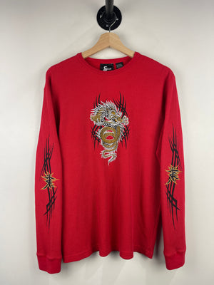 Vintage Y2K Dragon Tribal Red Thermal Long Sleeve