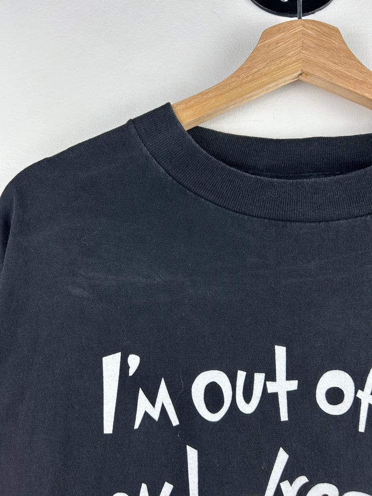 Vintage 90s Im Out Of Bed And Dressed Comedy Black Tee