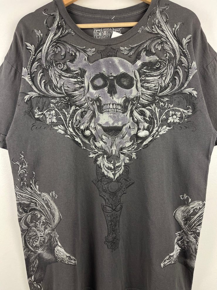 Vintage Y2K MMA Elite Skull Grey Tee