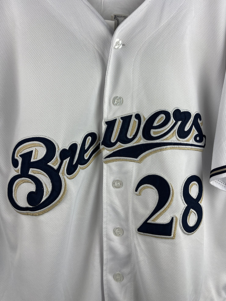 Vintage 2010 MLB Majestic Milwaukee Brewers Fielder 40th Anniversary White Baseball Jersey