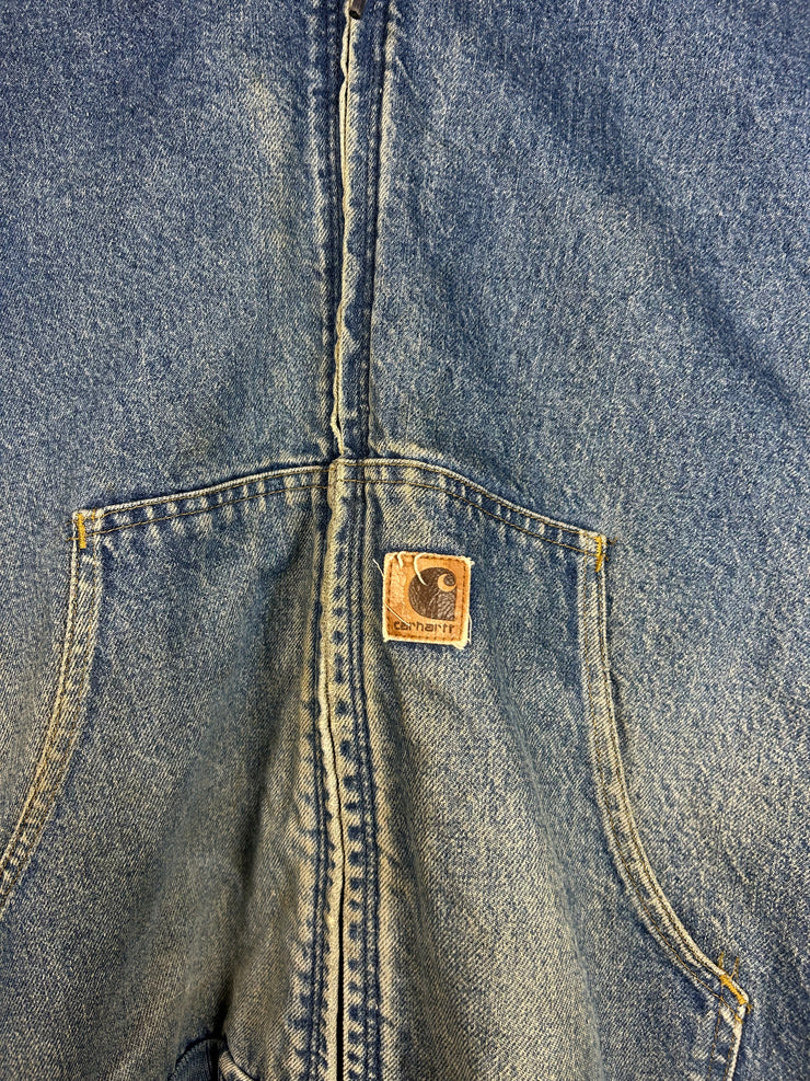 Vintage 90’s Carhartt Fleece Lined Denim Active Hooded Jacket