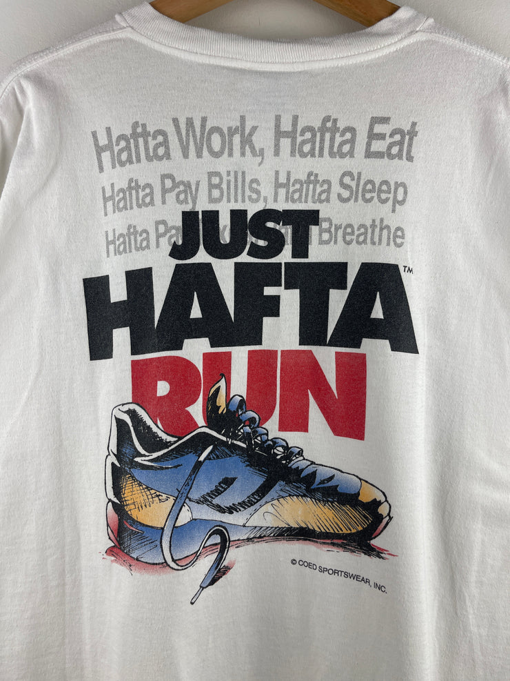 Vintage 90s Coed Naked Just Hafta Run Running White Tee