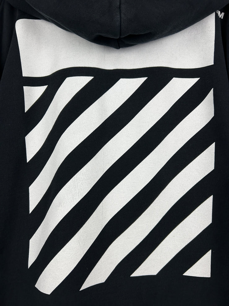 Off White Diagonal Patches Black Zip Up Hoodie