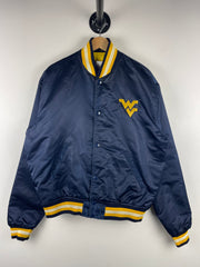 Vintage 80s Starter West Virginia Mountaineers Navy Satin Varsity Jacket