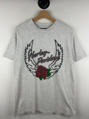 Vintage 90s Harley Davidson Rose Flower Maine Grey Tee