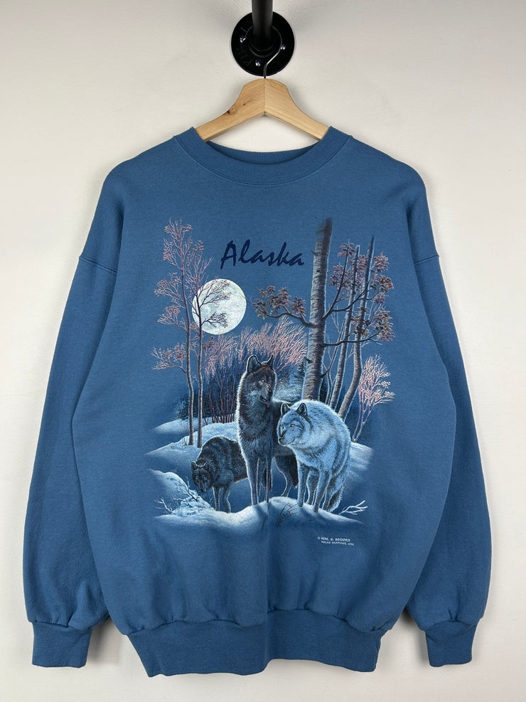 Vintage 90s Alaska Huskies Wilderness Blue Crewneck