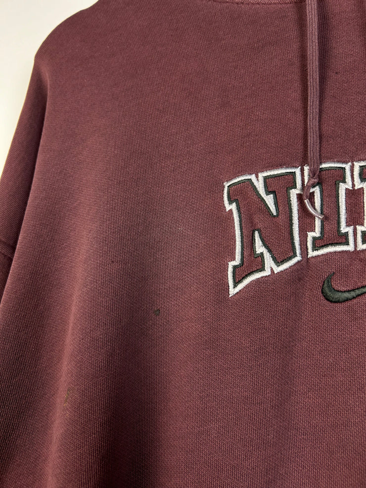 Vintage Y2K Nike Spellout Burgundy Hoodie