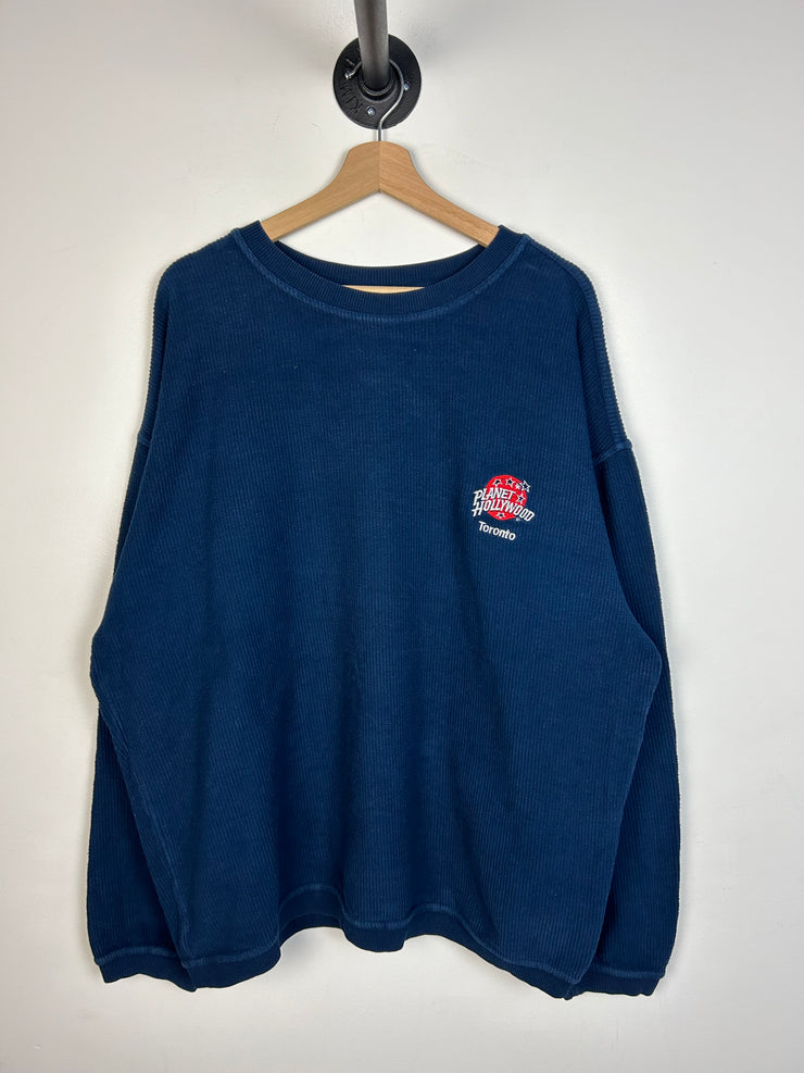 Vintage 90s Planet Hollywood Toronto Corduroy Navy Crewneck
