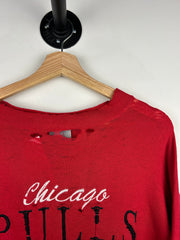 Vintage 90s NBA Logo 7 Chicago Bulls Embroidered Distressed Red Crewneck