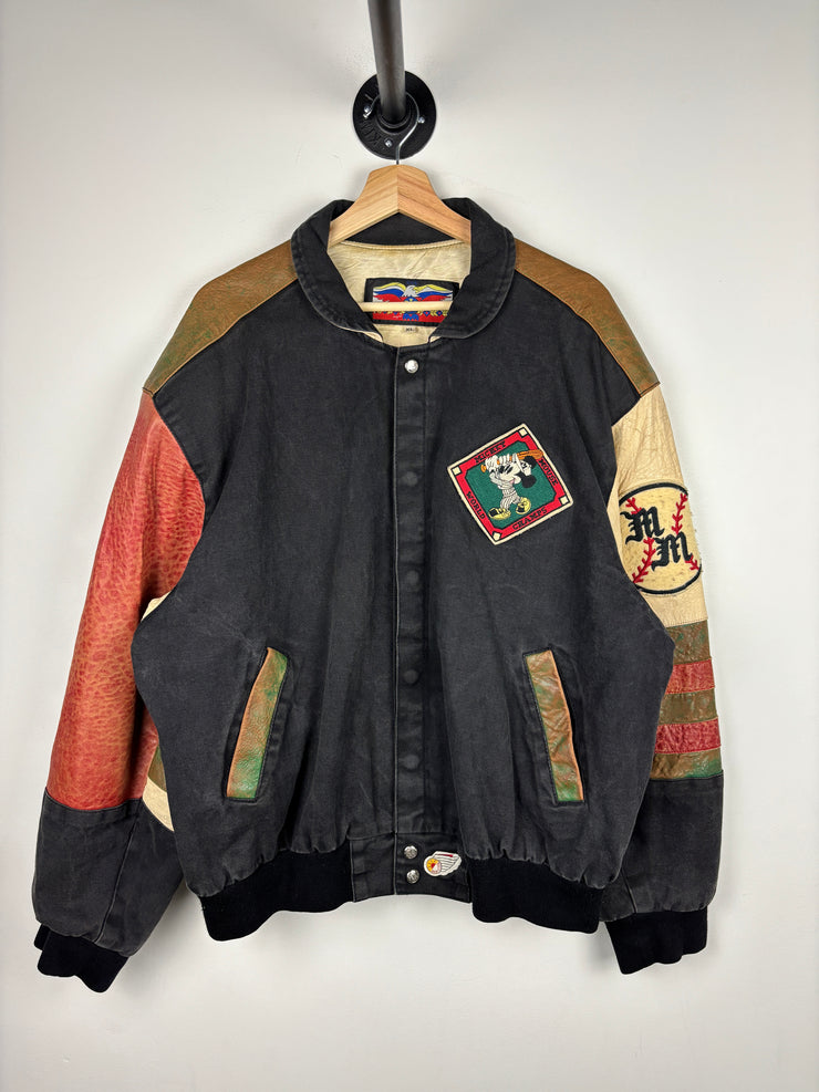 Vintage 90s Jeff Hamilton Mickey Mouse World Champs Baseball Leather Jacket