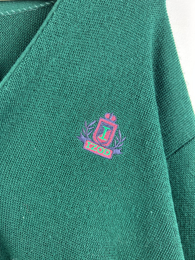 Vintage 80s Izod Golf Green Knit Cardigan Sweater