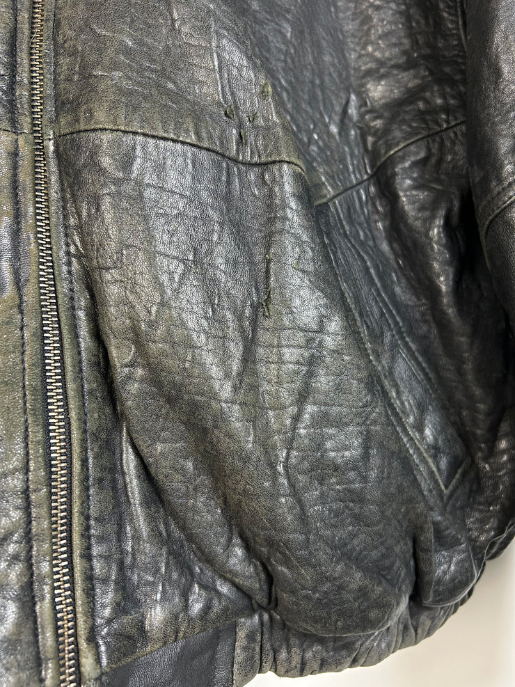 Vintage 90s Avalanche Black Leather Cropped Bomber Jacket