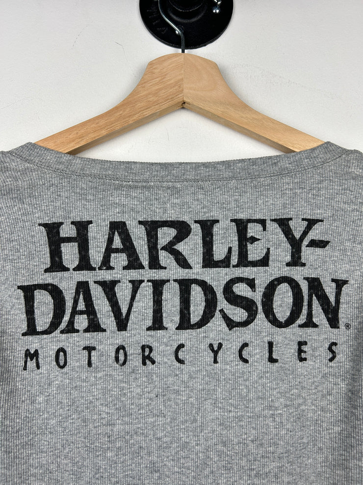 Vintage Harley Davidson Grey Henley Women’s Long Sleeve