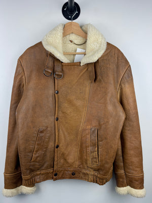 Vintage 90s Liberty England Sherpa Lined Faded Brown Leather Jacket