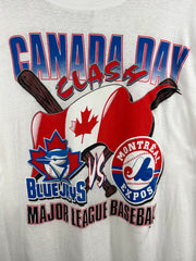 Vintage 90s MLB Toronto Blue Jays VS Montreal Expos Canada Day Clash White Tee