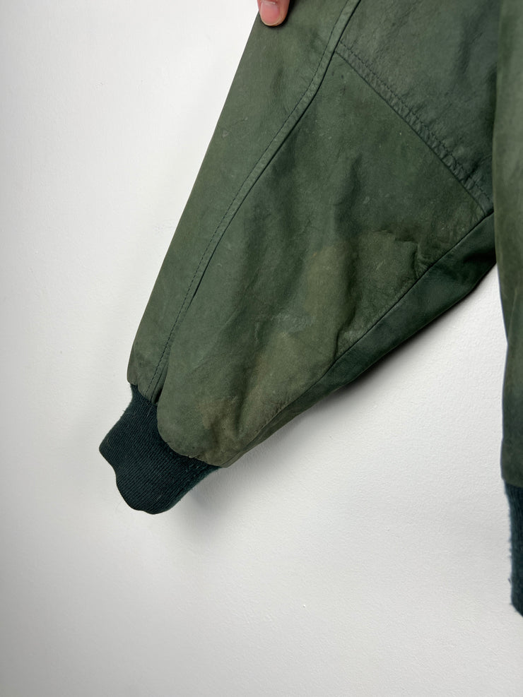 Vintage 90s American Weekend Green Leather Bomber Jacket