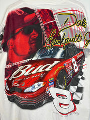 Vintage Nascar Dale Jr Budweiser Red Hot All Over Print White Tee