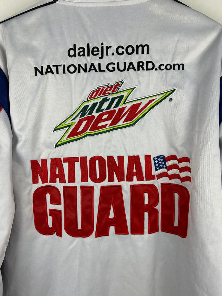 Vintage Nascar Chase Dale Jr National Guard Satin White Racing Jacket