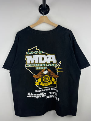 Vintage 90s Harley Davidson Group Hog Chapter Green Bay Cropped Black Tee