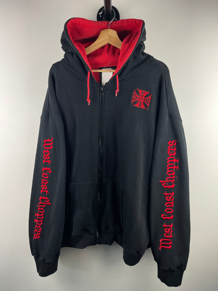 Vintage West Coast Choppers Long Beach Thermal Lined Black & Red Zip Up Hoodie