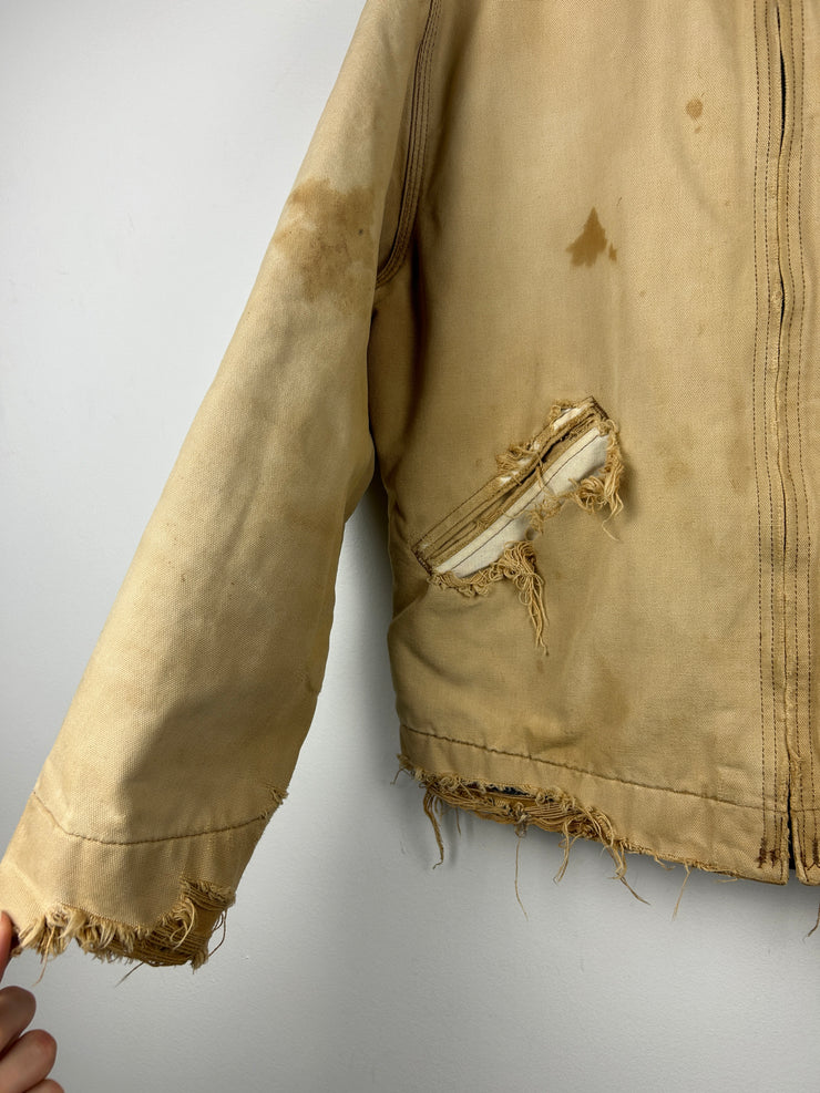 Vintage 90s Carhartt Detroit Thrashed Beige Cropped Jacket