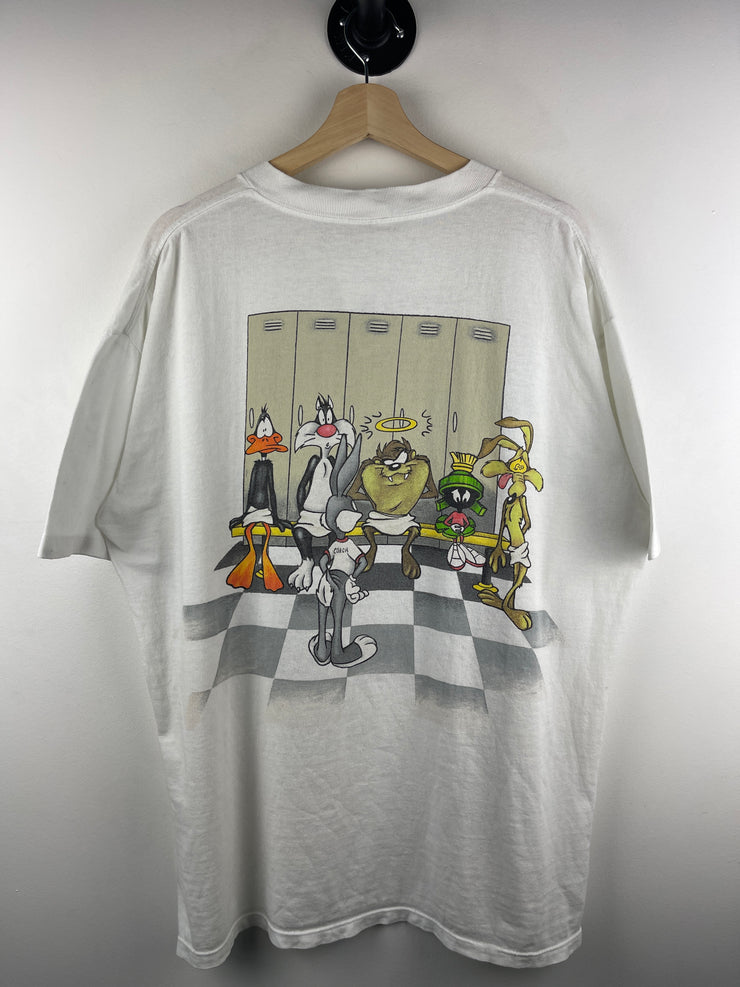 Vintage 90s Looney Tunes Locker Room Football White Tee