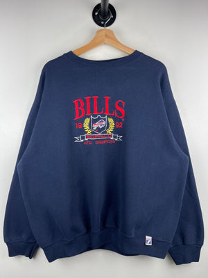 Vintage 90s NFL Logo 7 Buffalo Bills AFC Champions Embroidered Navy Crewneck