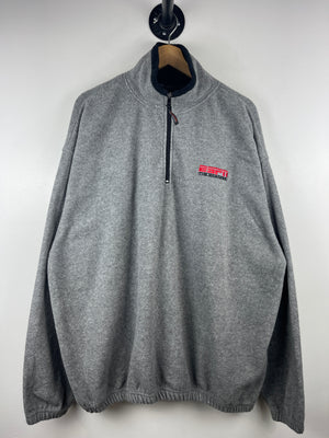 Vintage 90s ESPN Embroidered Grey Quarter Zip Fleece Sweater