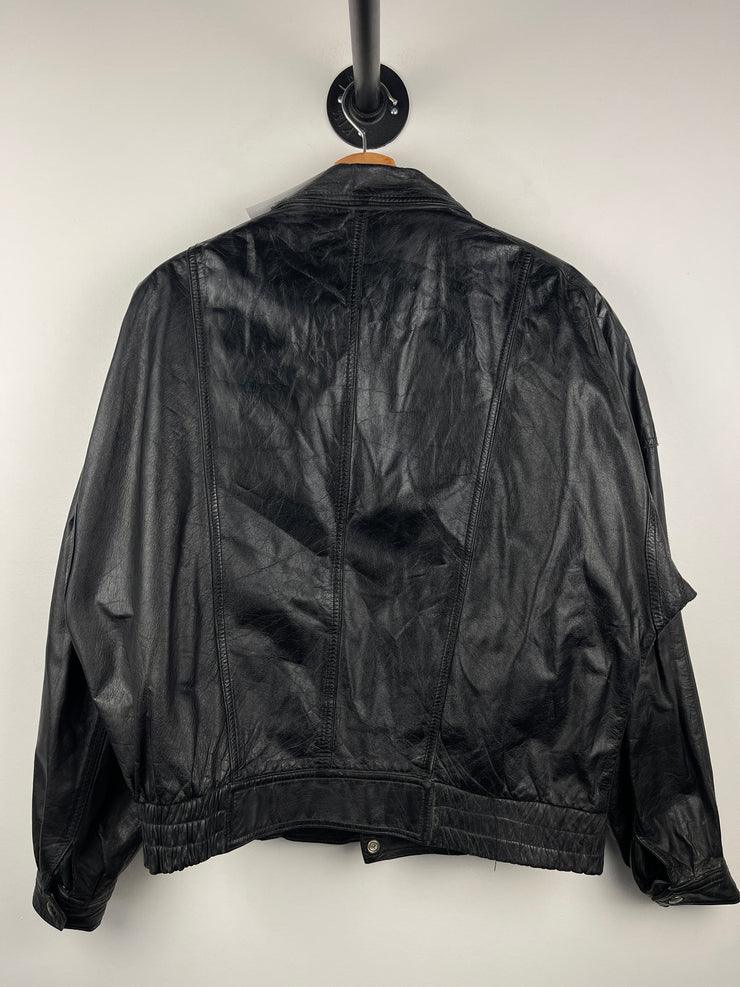 Vintage 90s Byrnes & Baker Black Leather Bomber Jacket