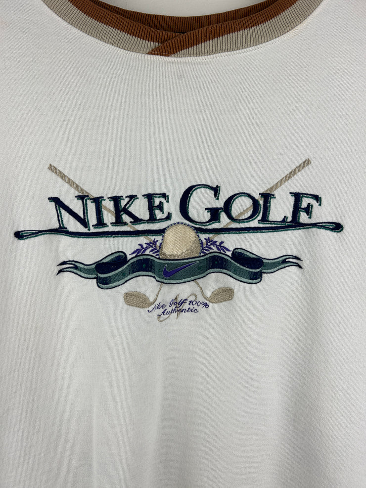 Vintage 90s Nike Golf Embroidered White & Brown Crewneck
