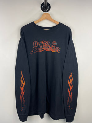 Vintage Harley Davidson Flames Gettysburg Pennsylvania Black Long Sleeve