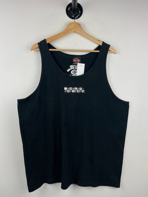 Vintage 90s Harley Davidson Clinton Iowa Embroidered Black Tank Top