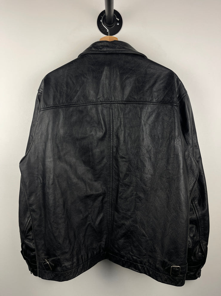 Vintage 90s Gap Cropped Straight Cut Black Leather Jacket