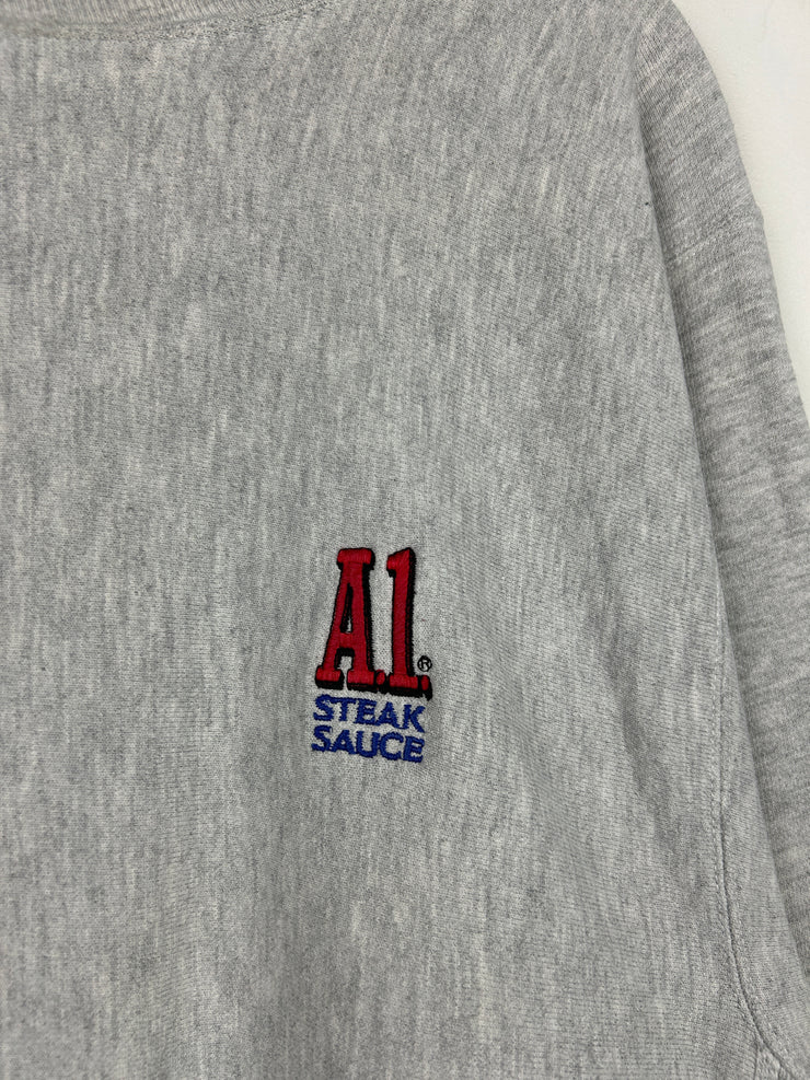 Vintage 90s Champion Reverse Weave A1 Steak Sauce Grey Crewneck