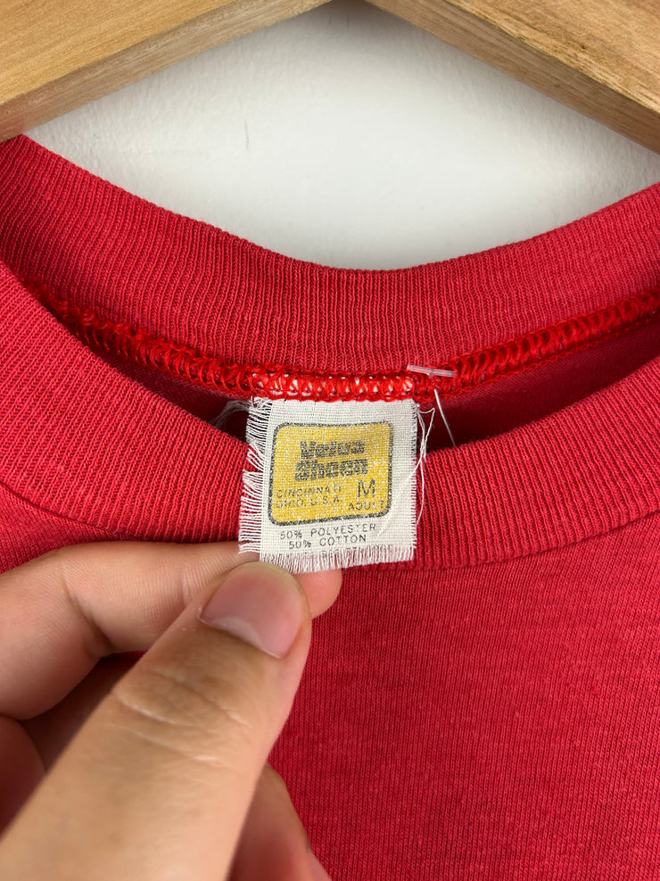 Vintage 70s Velva Sheen Red Roofs Inns Sleep Cheap Red Tee
