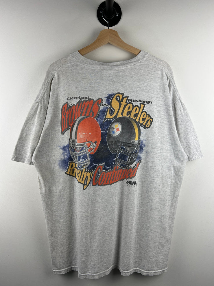 Vintage 90s NFL Logo Athletic Cleveland Browns VS Pittsburgh Steelers Grey Tee