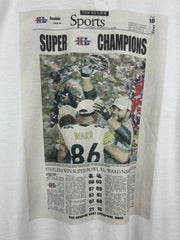 Vintage NFL Pittsburgh Steelers Newpaper Party Bus White Tee