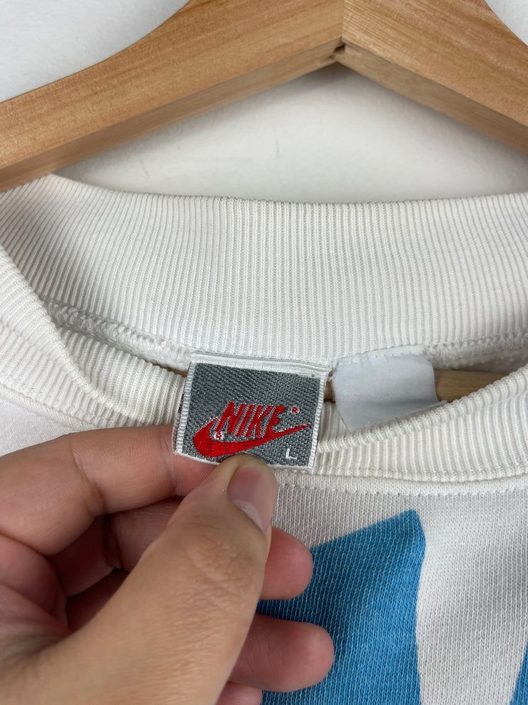 Vintage 90s Nike Swoosh Spellout Big Logo White Crewneck