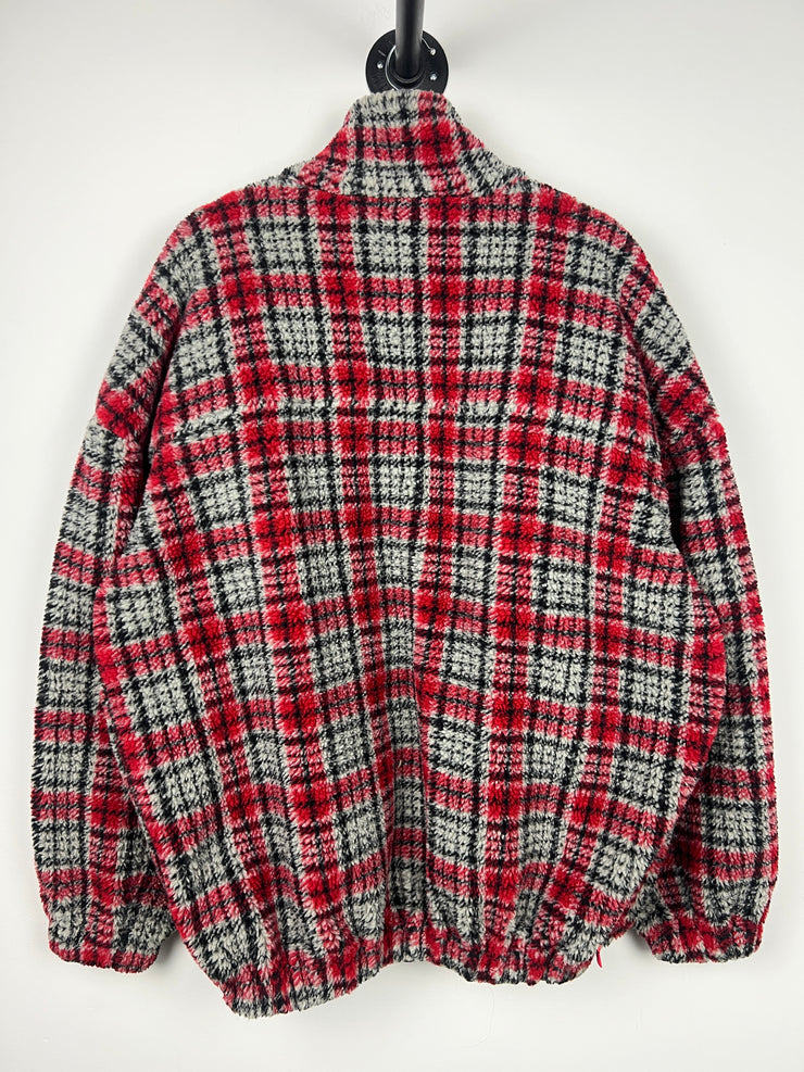 Off White Checkered Red Fleece Jacket