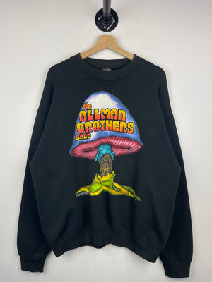 Vintage 90s The Allman Brothers Band Mushroom Harley Logo Black Crewneck