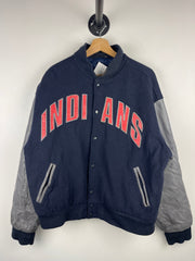 Vintage 90s MLB Cleveland Indians Navy Wool Leather Varsity Jacket