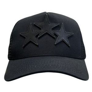 Amiri 3 Star Leather Patch Black Trucker Hat