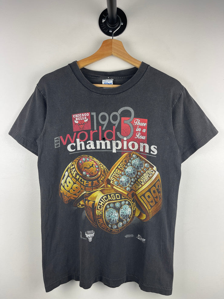 Vintage 90s NBA Salem Chicago Bulls Champions Rings Black Tee